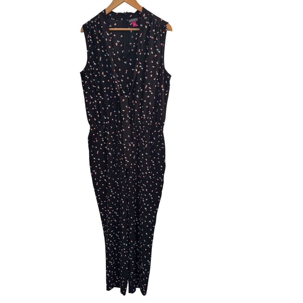 Vince Camuto Jumpsuit Women's M Black Floral Sleeveless Tie Waist Casual Summer - Picture 1 of 11